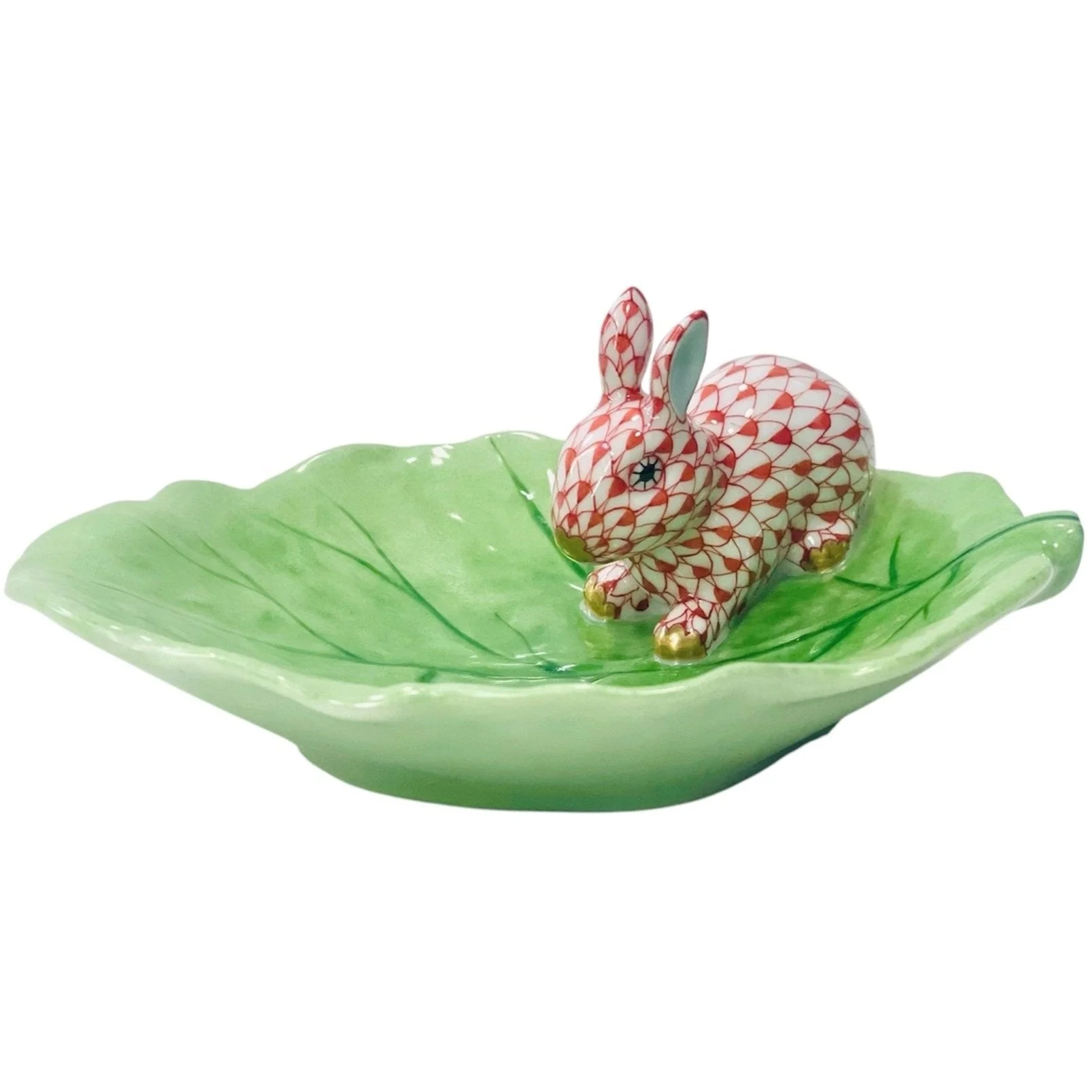 Herend Rabbit on Leaf Fishnet Figurine - Image 3