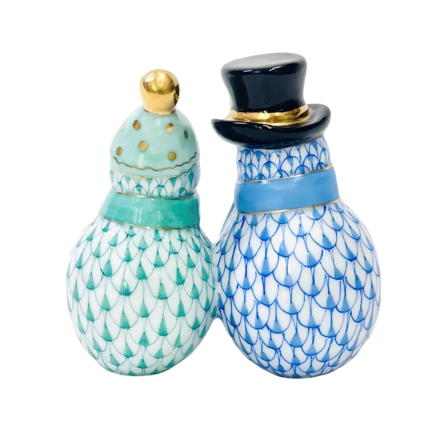 Herend Snowman Couple Fishnet Figurine - Image 2