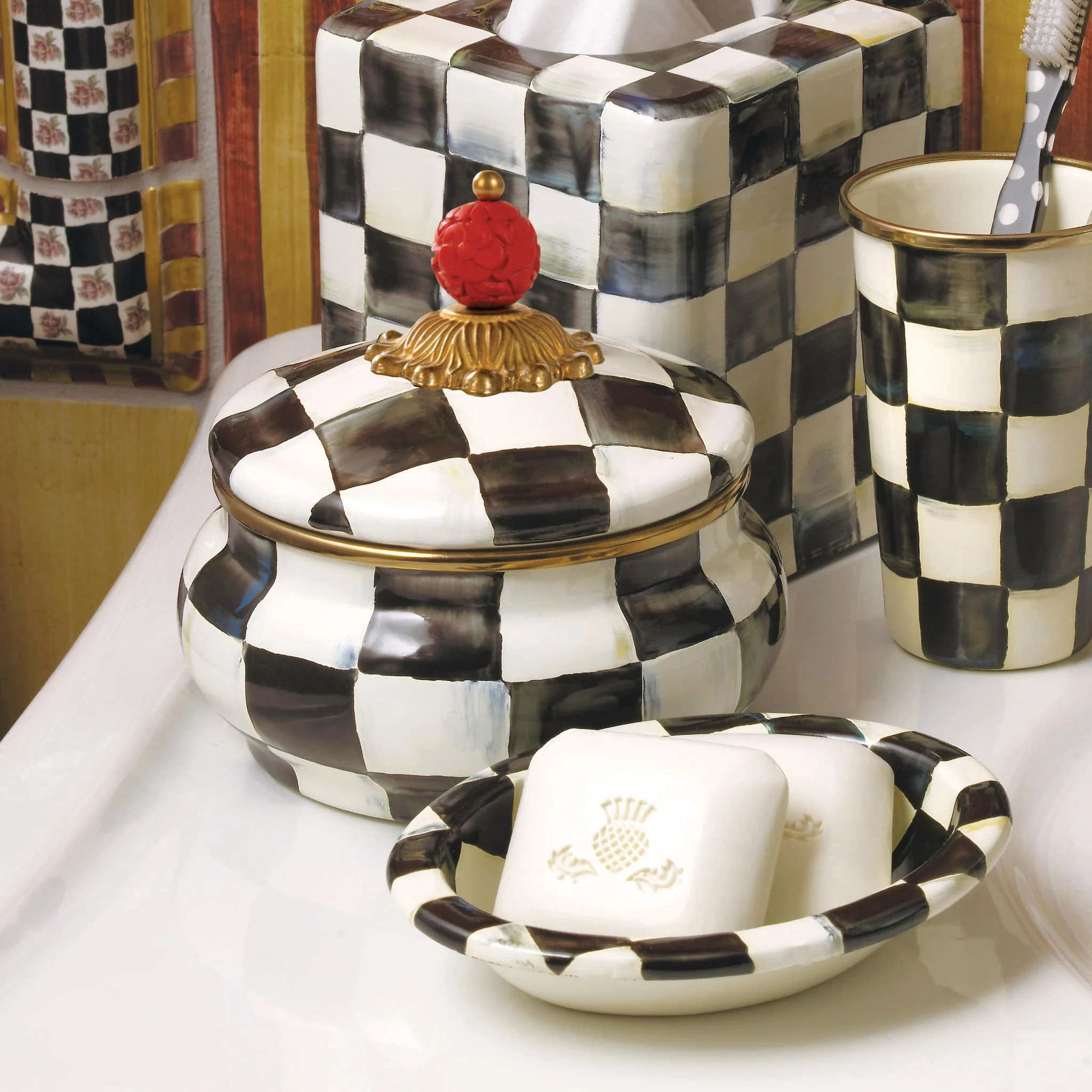 MacKenzie-Childs Courtly Check Enamel Squashed Pot - Image 2