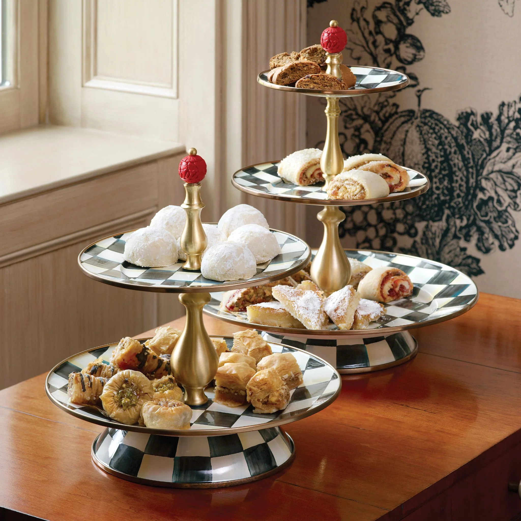 MacKenzie-Childs Courtly Check Enamel Three Tier Sweet Stand - Image 2