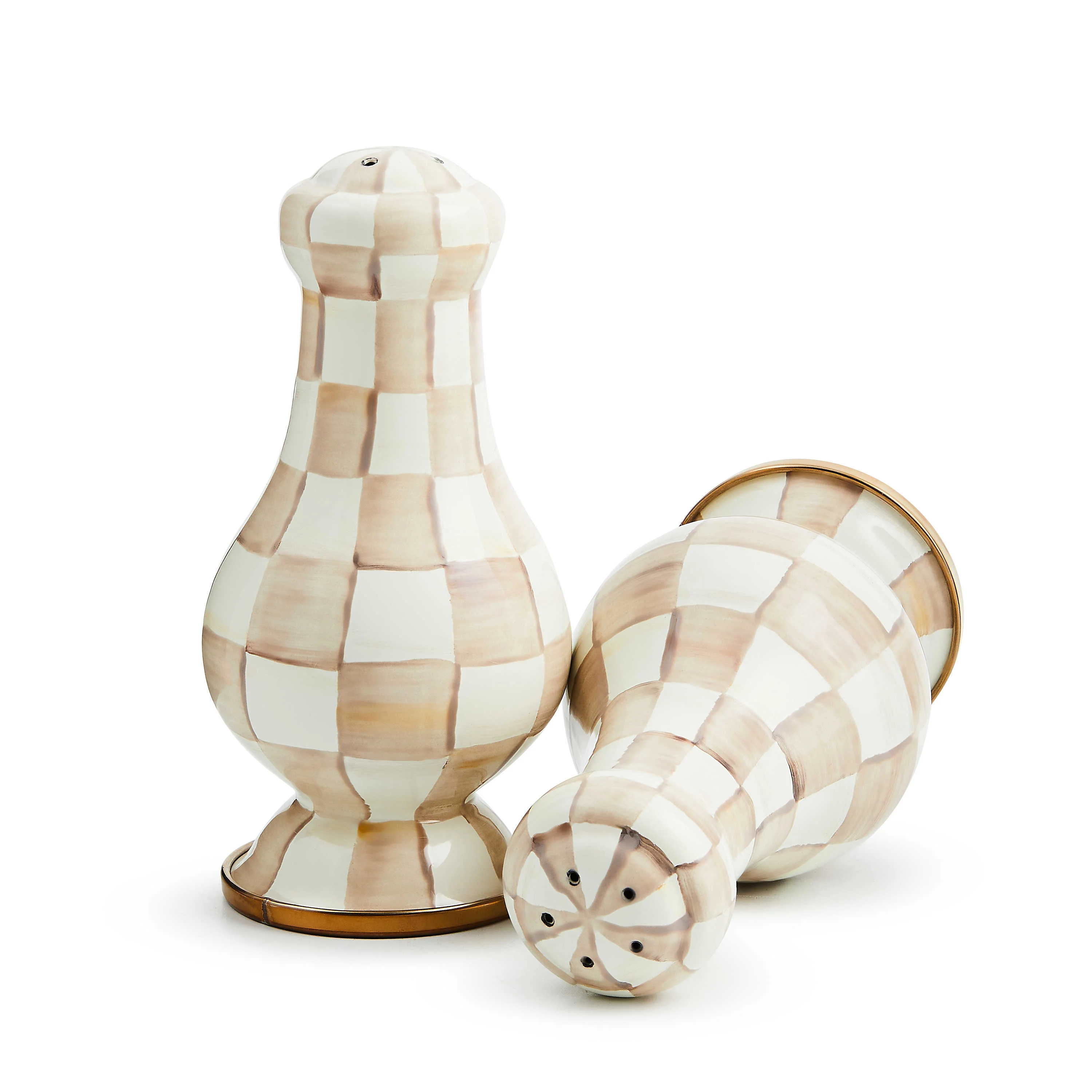MacKenzie-Childs Mocha Check Large Salt & Pepper Shakers - Image 4