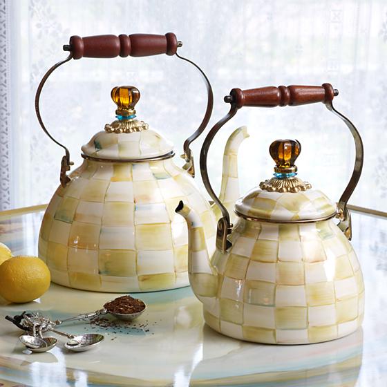 MacKenzie-Childs Parchment Check Enamel Tea Kettle - 2 Quart - Image 3