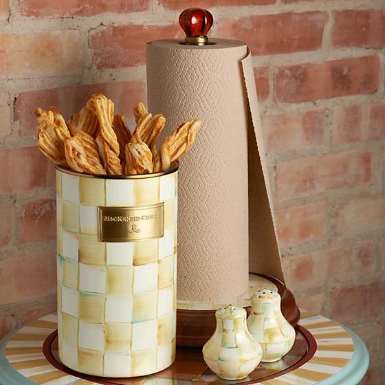 MacKenzie-Childs Parchment Check Wood Paper Towel Holder - Image 3