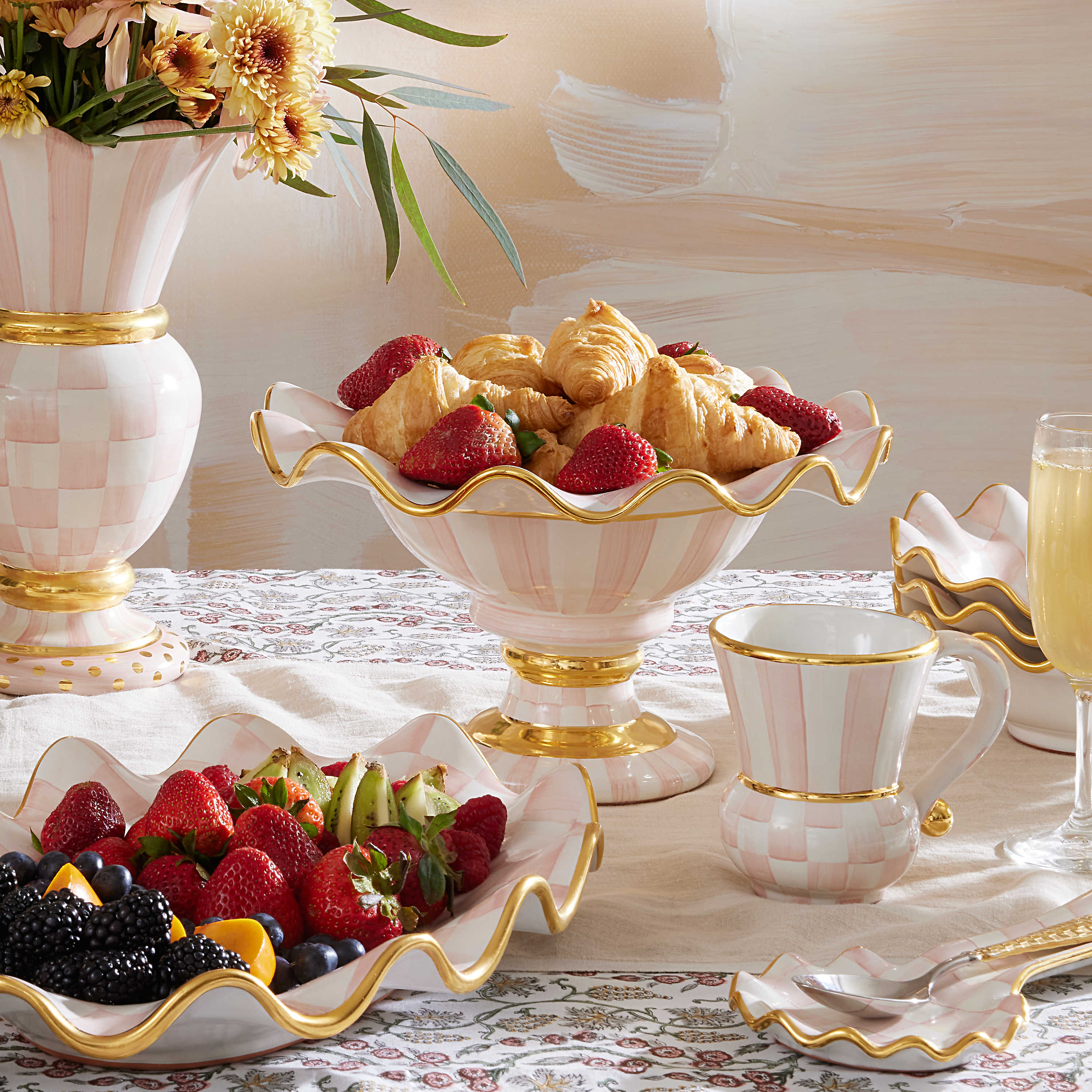 MacKenzie-Childs Rosy Check Ceramic Compote - Image 2