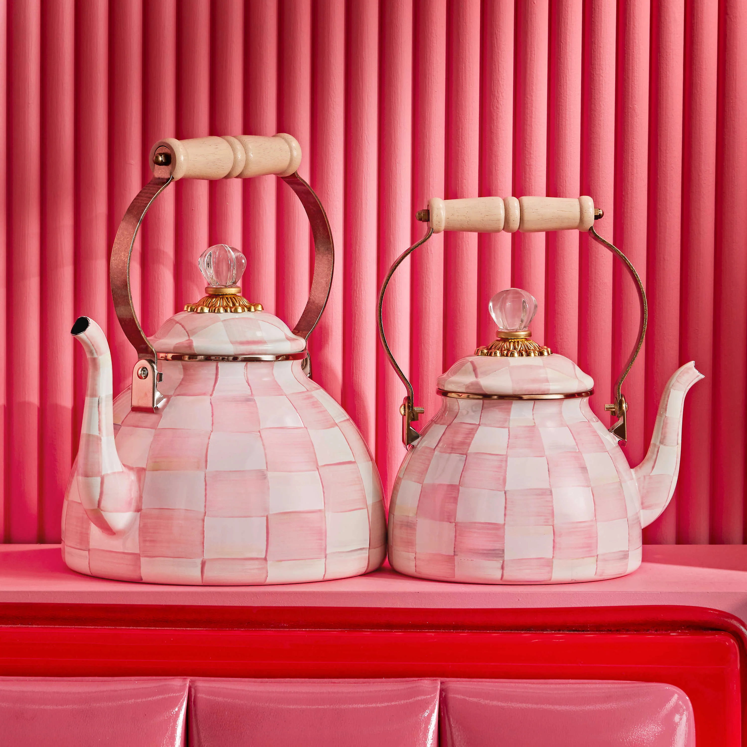 MacKenzie-Childs Rosy Check Enamel Tea Kettle - 2 Quart - Image 5