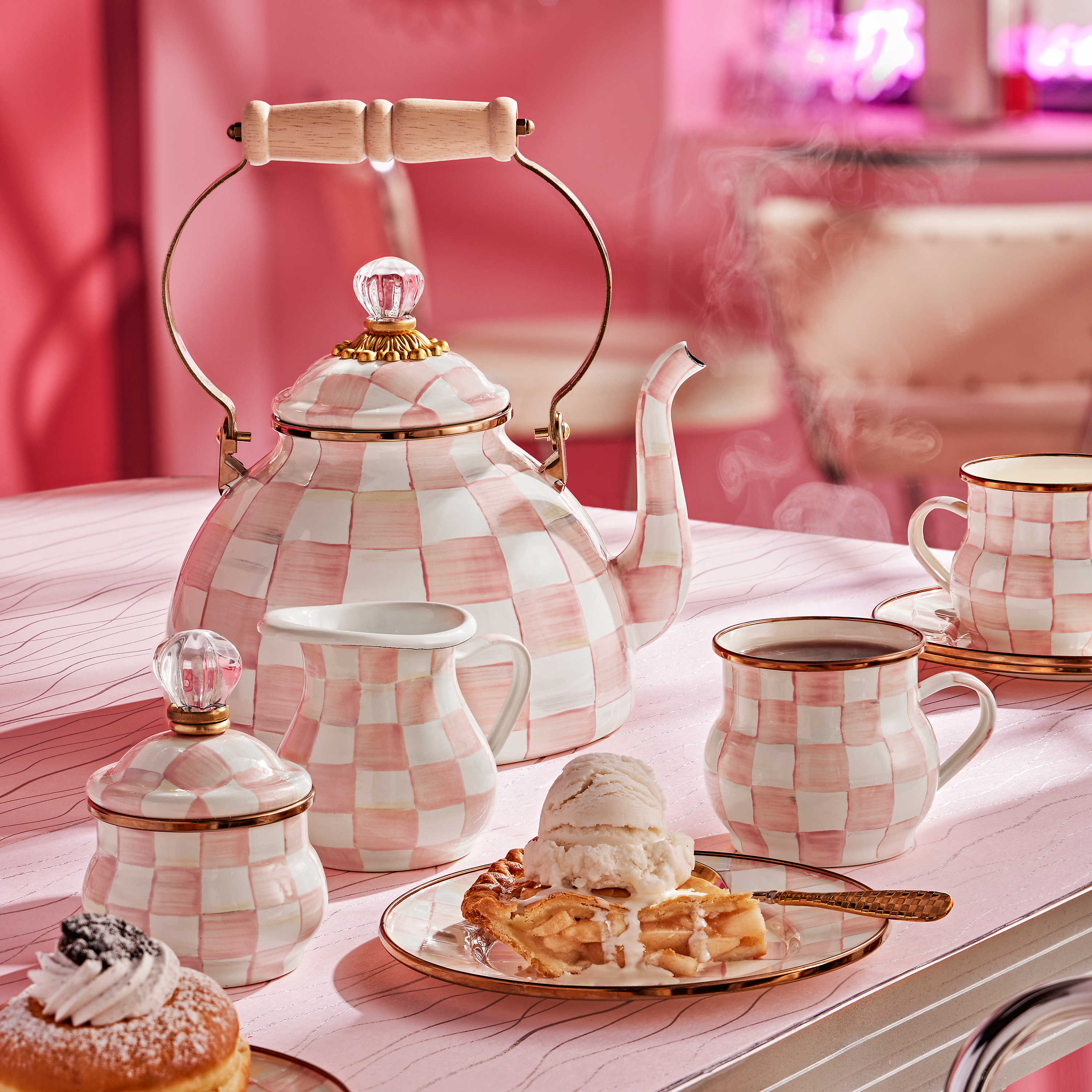 MacKenzie-Childs Rosy Check Enamel Tea Kettle - 3 Quart - Image 3