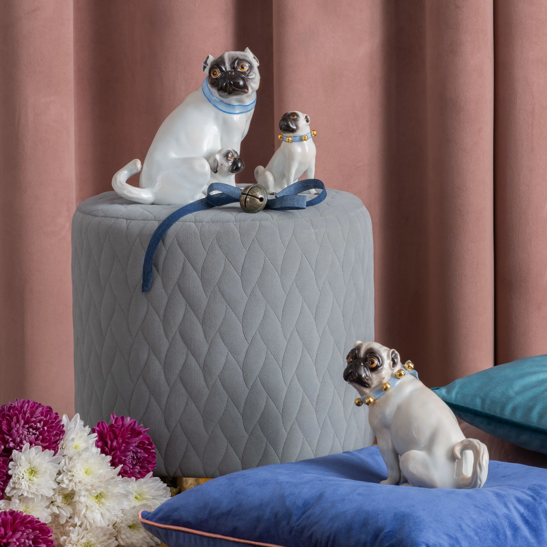Meissen Dog Figurine Pug Dog with Bells - Image 2