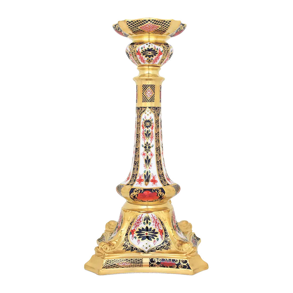 Royal Crown Derby Old Imari Solid Gold Band Candlestick L/S