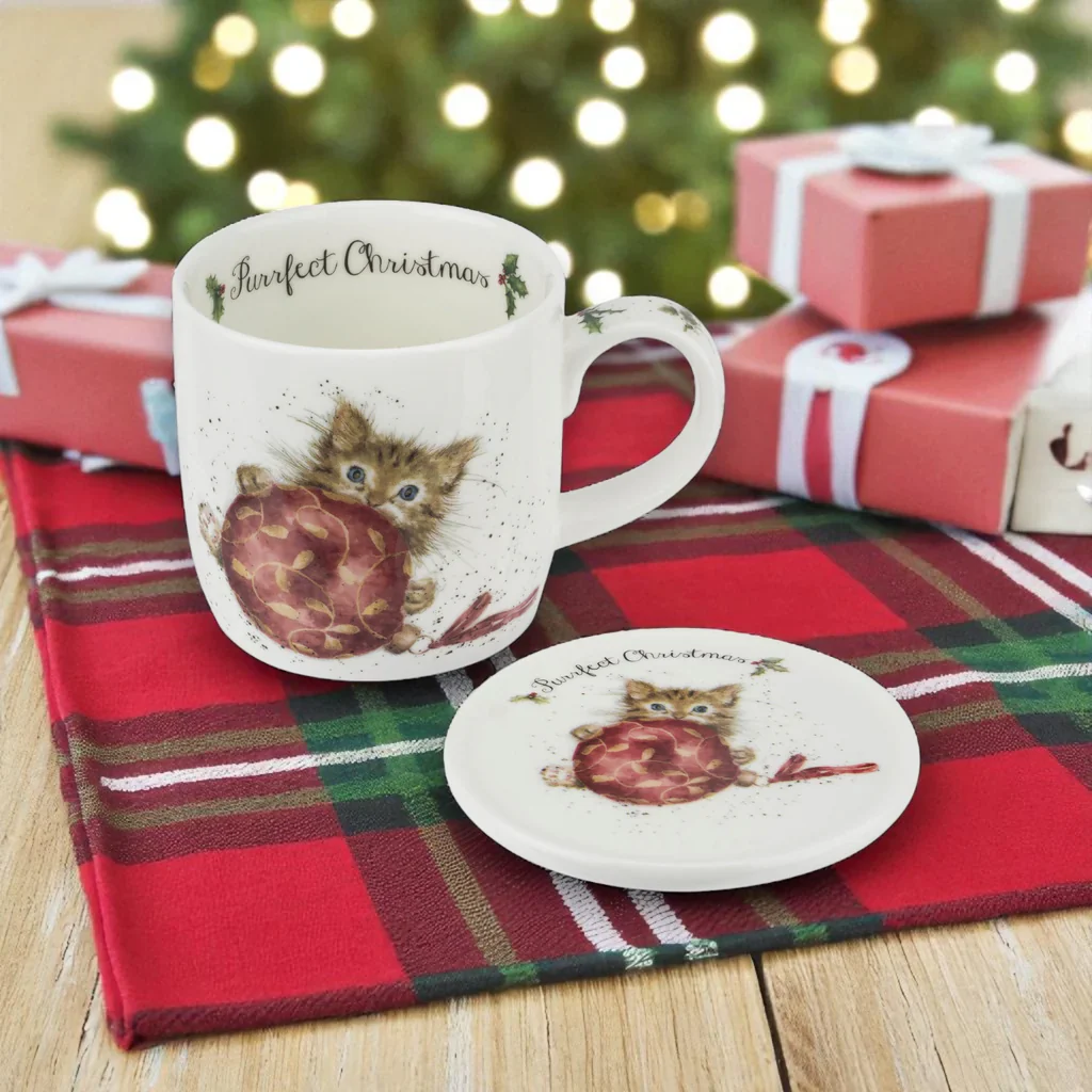 Royal Worcester Wrendale Designs Mug & Coaster Purffect Christmas (Kittens) - Image 2
