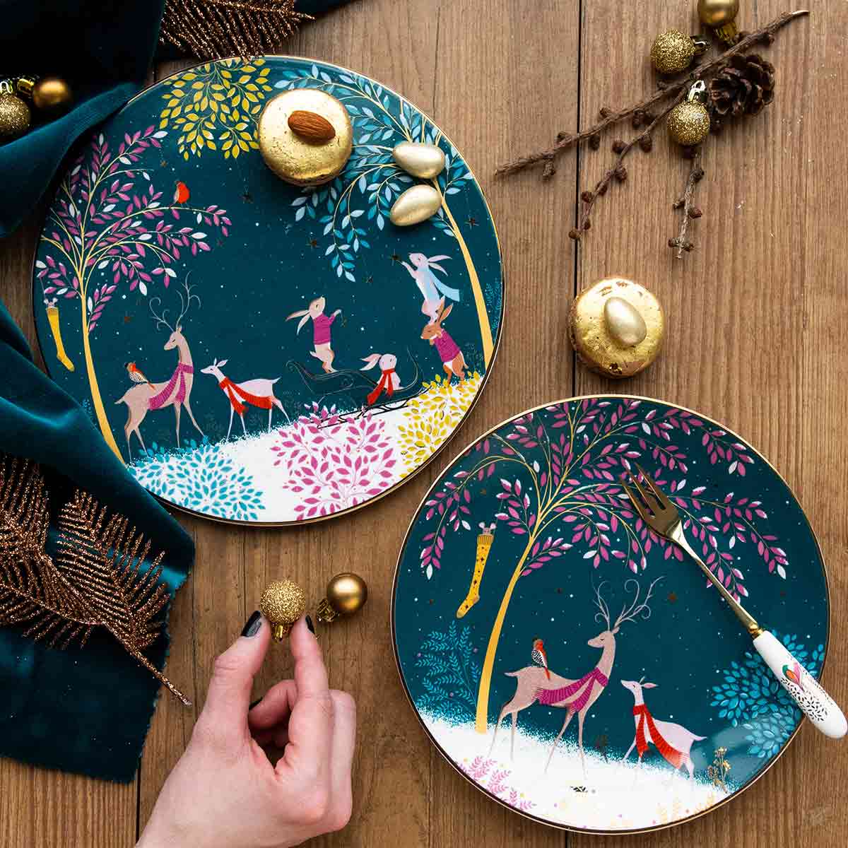 Portmeirion Sara Miller Woodland Tales Serving Plate - Deer & Robin - Image 3